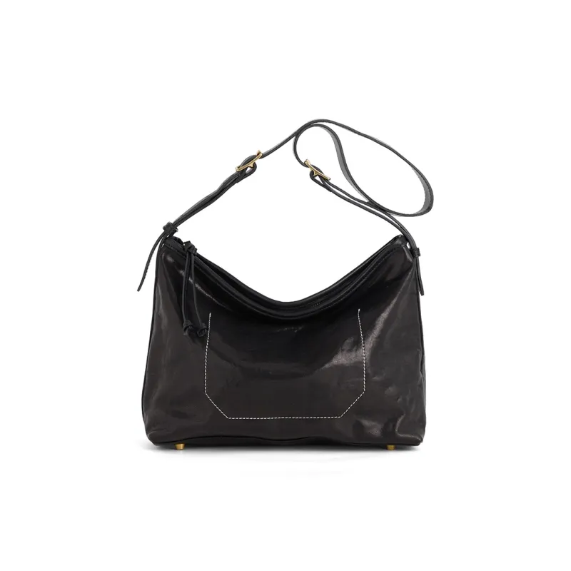 COCOEVA Crystal Vegetable Tanned Leather Shoulder Bag Crossbody Bag Women's Coffee/Black-5