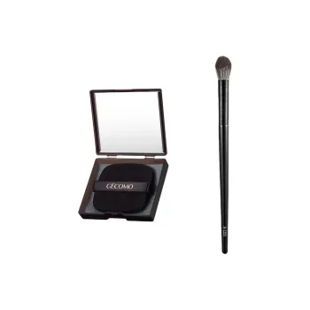 GECOMO Flame High Light Brush+Oil Absorbing Paper Combination, Built in Mirror Powder Puff, Makeup Tool
