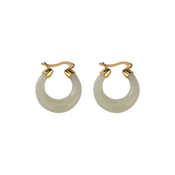 Royal Heaven's Choice Earrings Pale Greenish White Jade Women's
