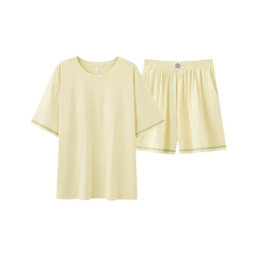 White Ran Pajama Set Women's Bright Yellow