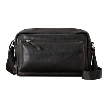 Back Step Genuine Leather Top Grain Tanned Cow Leather Crossbody Bags Shoulder Bags Medium Size Unisex Black