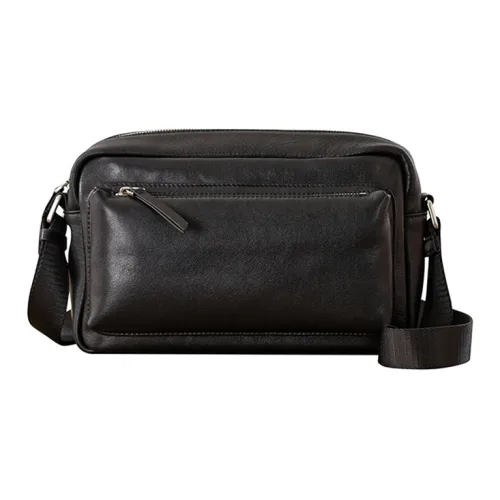 Back Step Genuine Leather Top Grain Tanned Cow Leather Crossbody Bags Shoulder Bags Medium Size Unisex Black
