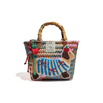 Land Gulls Woven Handbag Basket Bag Regular Unisex Multicolor