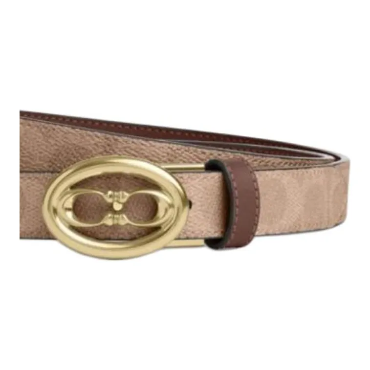 COACH Cow Leather Belts Women's Brown Yellow Width 2.5CM-1