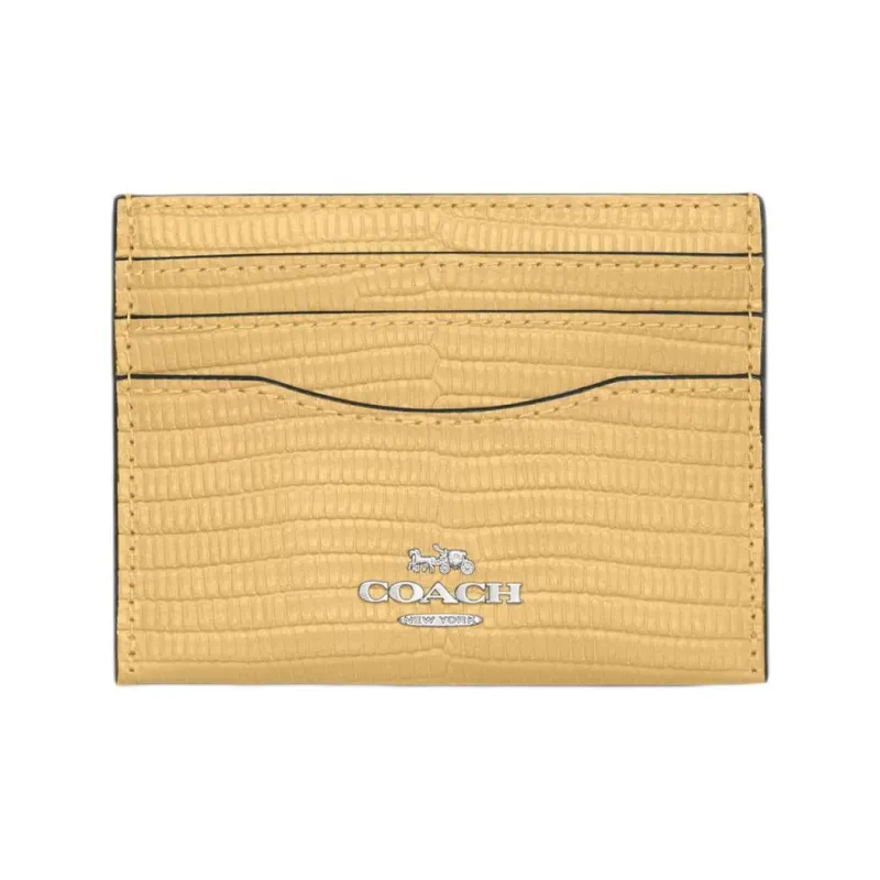 COACH Card Case Leather Wallets Card Holders Mini Women's Silver & Dry Grass Green-0