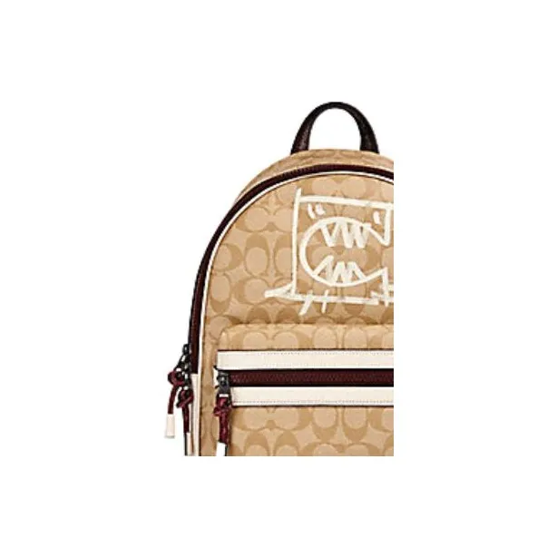 COACH X Guang Yu Charlie Canvas With Leather Coated Backpack Large Size Women's Khaki-3