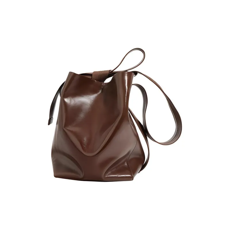 LARTIGENT Cow Leather Shoulder Bag Women's Chocolate/Black/Pearl Gray-2