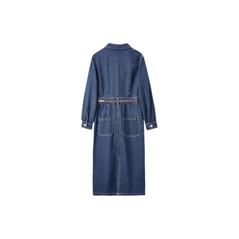 SENTUBILA Long-Sleeved Dresses Women's Denim Blue-3