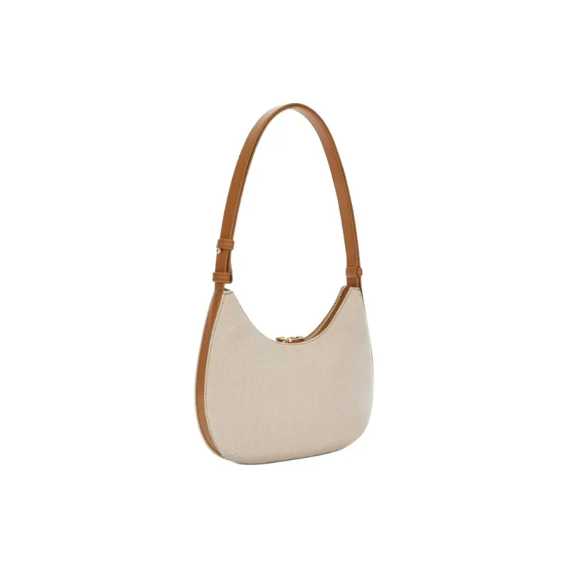 Furla Canvas With Leather Shoulder Bag Small Size Women's Natural-1