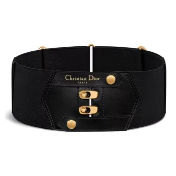 DIOR Polyester, Viscose, Calfskin, Brass, Elastane Leather Belts Women's Black Width 8cm