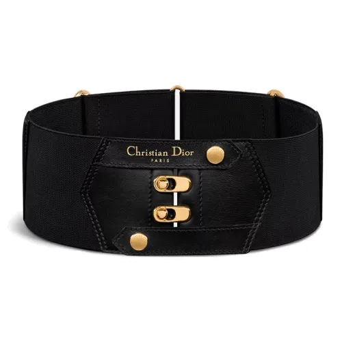 DIOR Polyester, Viscose, Calfskin, Brass, Elastane Leather Belts Women's Black Width 8cm