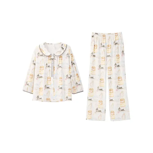 Aannsfam Pajama Set Women's Cream Blue