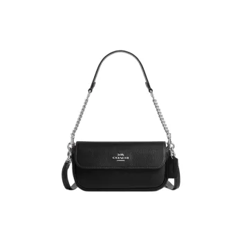 COACH Cow Leather Crossbody Handbag Shoulder Bag Small Size Women's Black
