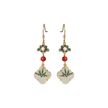 Royal Heaven's Choice Earrings Pale Greenish White Jade Unisex