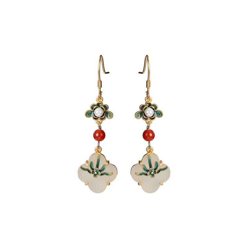 Royal Heaven's Choice Earrings Pale Greenish White Jade Unisex-0