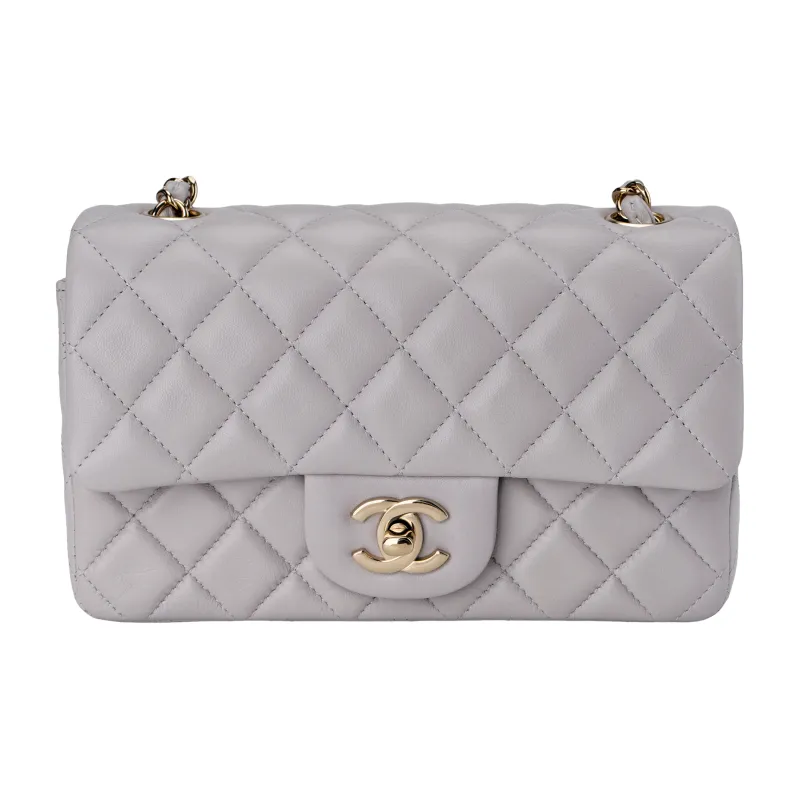 CHANEL Classic Flap CF Lambskin Shoulder Bag, Crossbody Bag Mini Women's Gray-0