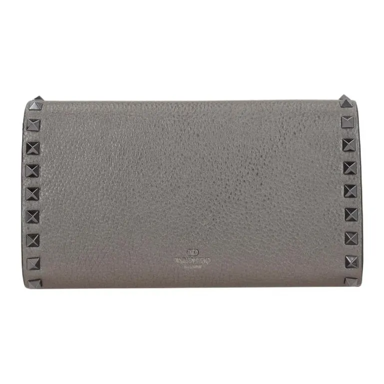 Valentino ROCKSTUD Cow Leather Wallet, Shoulder Bag Women's Gray-2