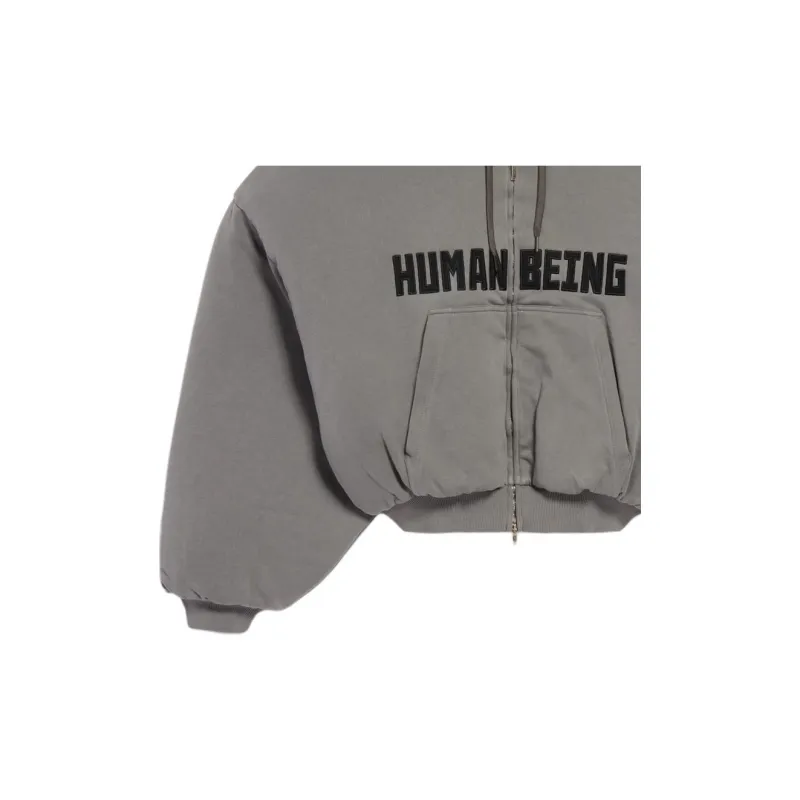Balenciaga SS25 HUMAN BEING ROUND HOODIE Sweatshirt Loose Fit Men's Dark Gray-2