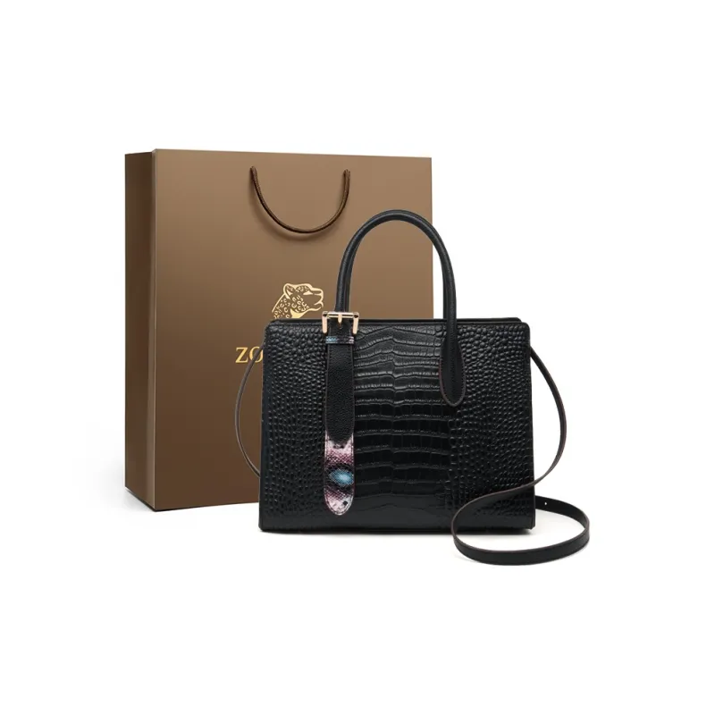 ZOOLER Top Grain Cow Leather Crossbody Handbag Medium Size Women's Blue, Black, Cookie-0