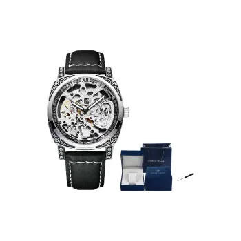 LOUIE JUELEN Mechanical Movement Genuine Leather Strap Watch Men's Watches Silver Dial