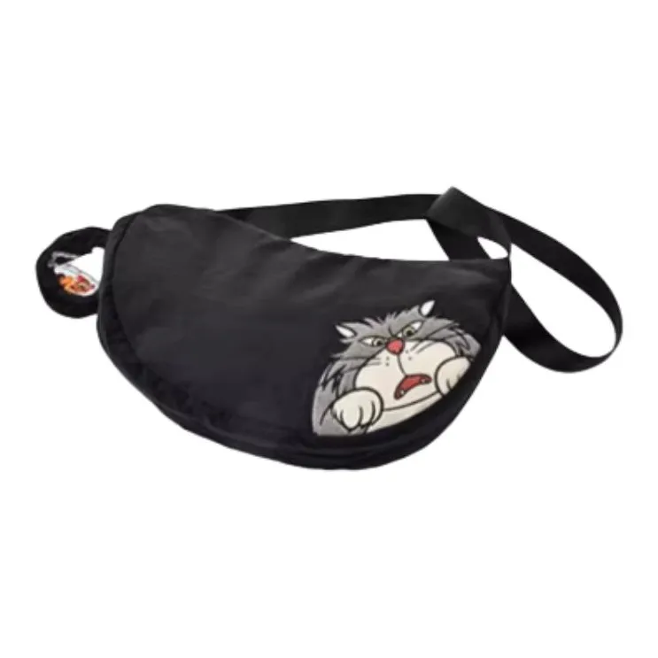 Disney Cat Velvet Polyamide Crossbody Bag Unisex Black-0
