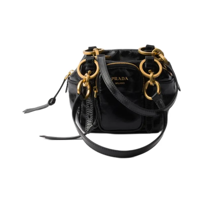 PRADA Cow Leather One Shoulder Handbag Medium Size Women's Black-2
