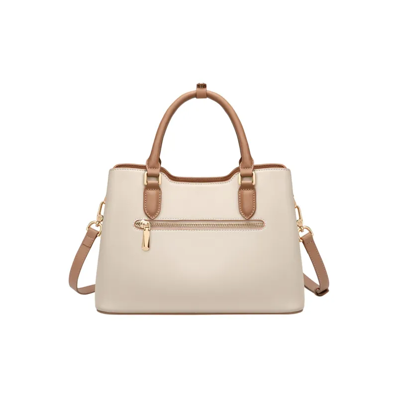 GOLF Split Cow Leather With Synthetic Leather Handbag Women's Ecru & Almond-2
