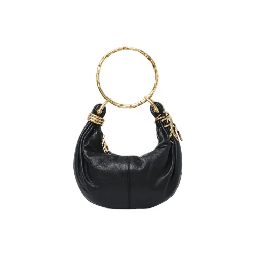 Chloe Buffalo Leather Hobo Bag Shoulder Bag Crossbody Bag Handbag Mini Women's Black