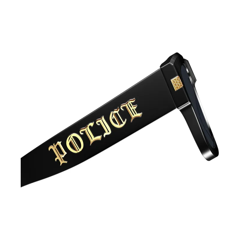 Police Plate Frame Square Sunglasses Unisex Black-3