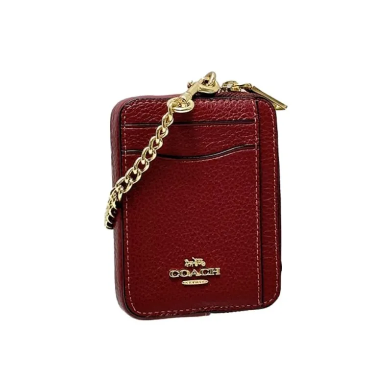 COACH Card Case Eggstone Grain Leather Coin Purses Card Holders Regular Women's Gold Multicolor Peach-2