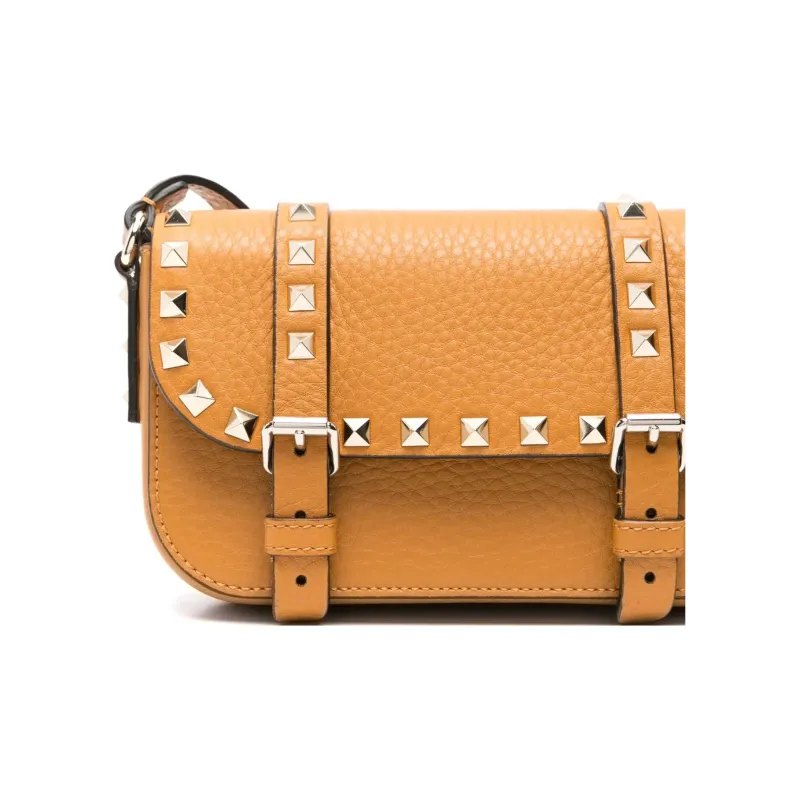 Valentino Rockstud Calfskin Shoulder Bag Mini Women's Caramel Brown-2