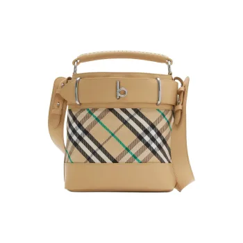 Burberry Rocking Horse Polyester Bucket Bag, One Shoulder Crossbody Bag Small Size Women's Khaki