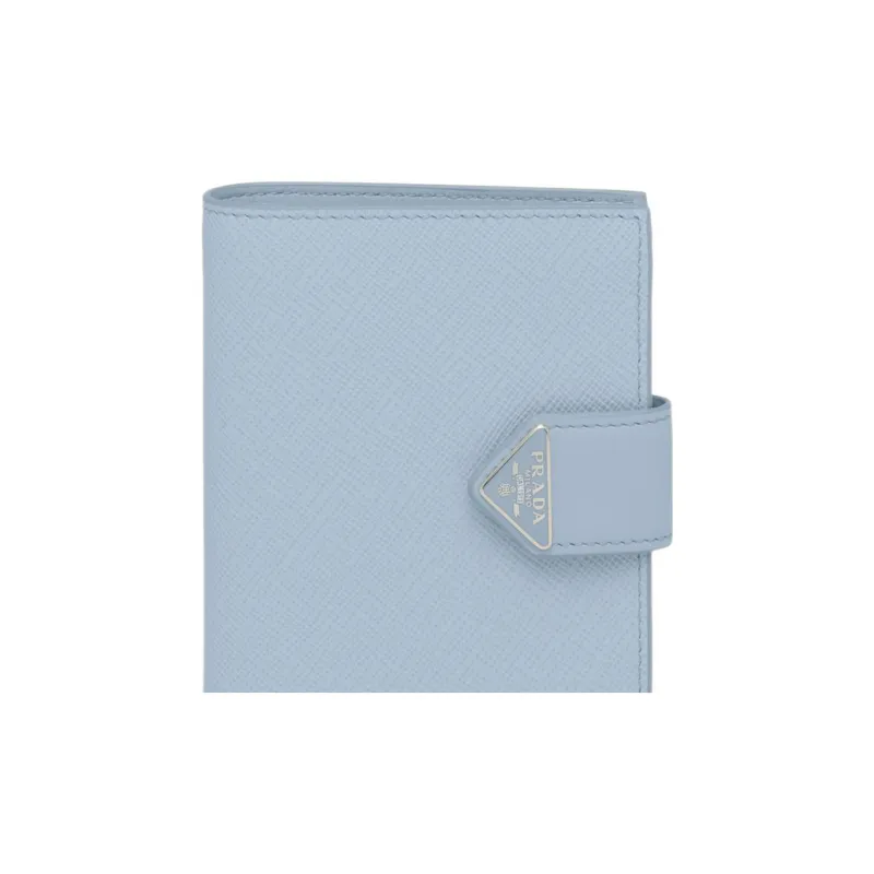 PRADA Smooth Leather Wallet Small Size Women's Light Blue-4