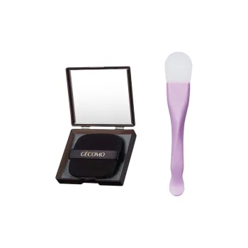 GECOMO Dual Head Silicone Facial Mask Brush+Oil Absorption Paper Combination Built in Mirror Powder Puff Makeup Tool