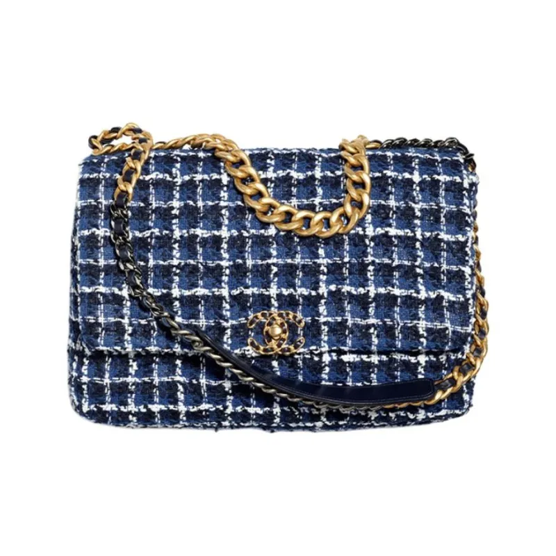 CHANEL 23P SS Cotton Tweed Shoulder Bag, Crossbody Bag Women's Marine Blue/White-0