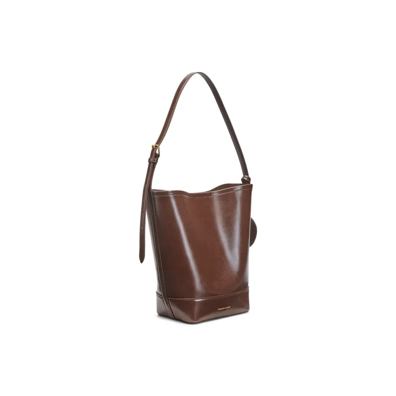 CHARLES&KEITH PU One Shoulder Handbag Tubas Women's Dark Brown Dark Brown-1