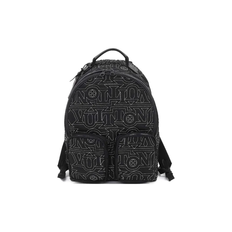 LOUIS VUITTON Leather Trim Backpack Men's Black-0