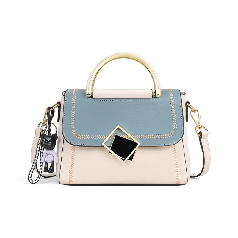 COMELY Cow Leather Handbag, Shoulder Bag, Crossbody Bag Regular Women's Blue & White-2