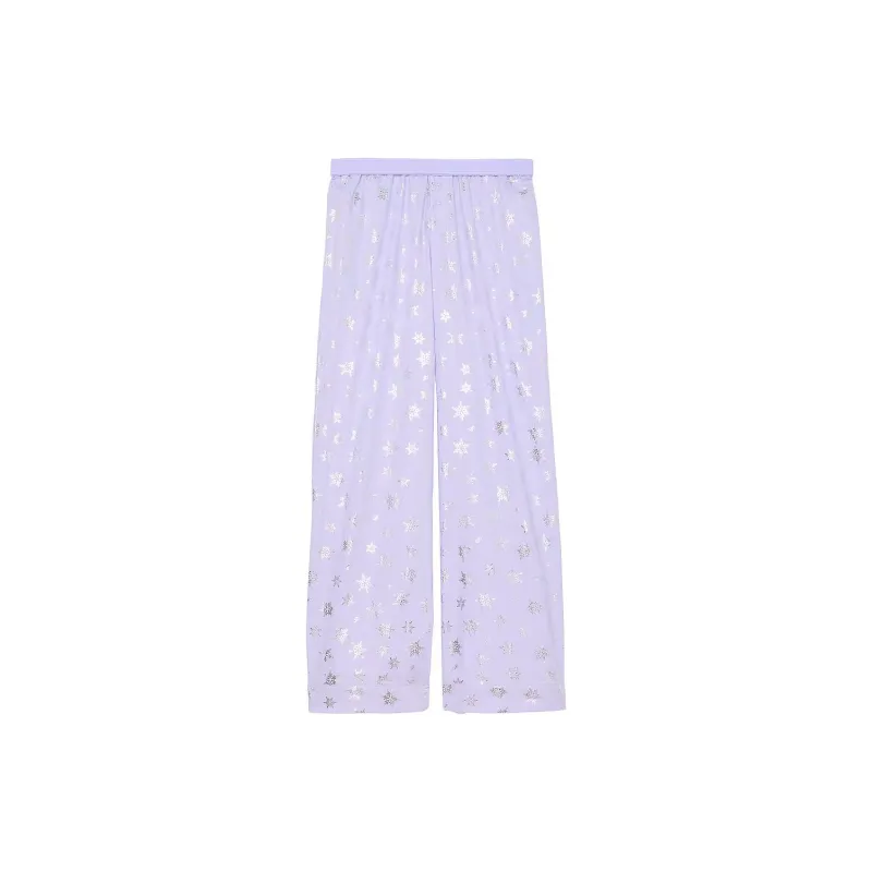 Victoria's Secret PINK Flannel Sleep Pants / Purple Cloud Foil Stars Pajama Pants Women's Purple-0