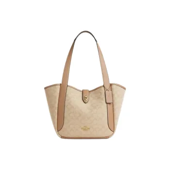 COACH Hadley Fabric With Leather Tote Bag, Shopping Bag, Handbag, Shoulder Bag Women's Deep Natural Mixed Color