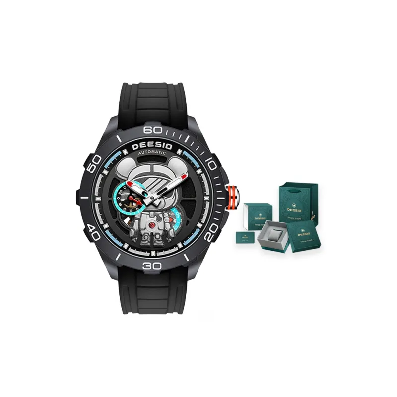 DEESIO Charismatic Bear Collection Automatic Mechanical Movement Rubber Strap Men's Watches Black Dial-5