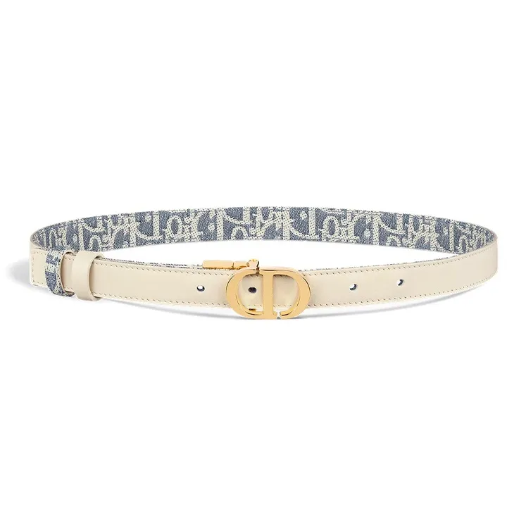 DIOR Calfskin Cotton Polyamide Brass Leather Belts Women's Blue Width: 2CM-1