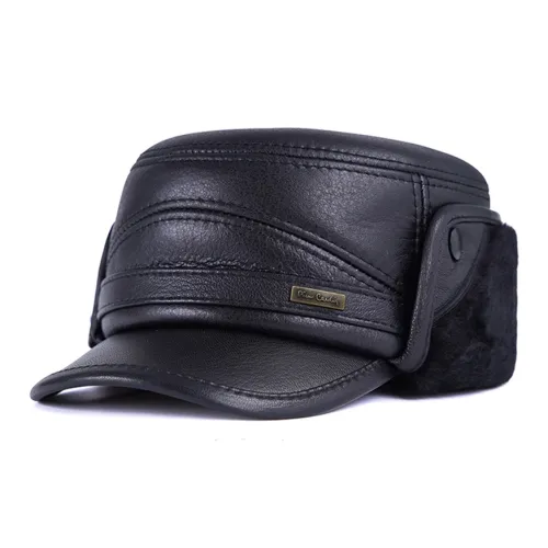 PIERRE CARDIN Shearling Ear Protection Flat Top Hat Men's