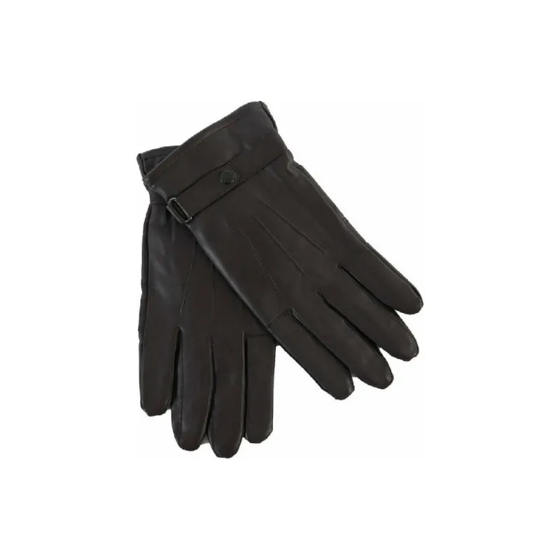 BARBOUR Leather Knit Gloves Unisex Brown-1