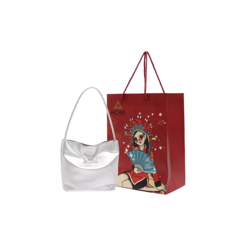 HCXK PU Versatile Shoulder Bag With Butterfly Embroidery Bucket Bag Shoulder Bag Regular Women's Silver-0
