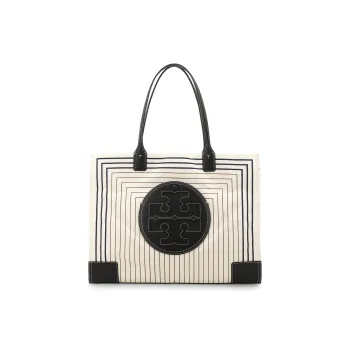 TORY BURCH Ella Fabric With Cow Leather Tote Bag Shopping Bag Handbag Shoulder Bag Large Size Women's White