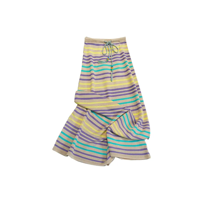 TOUCH Casual Long Skirt Women's Green Purple Stripes-2