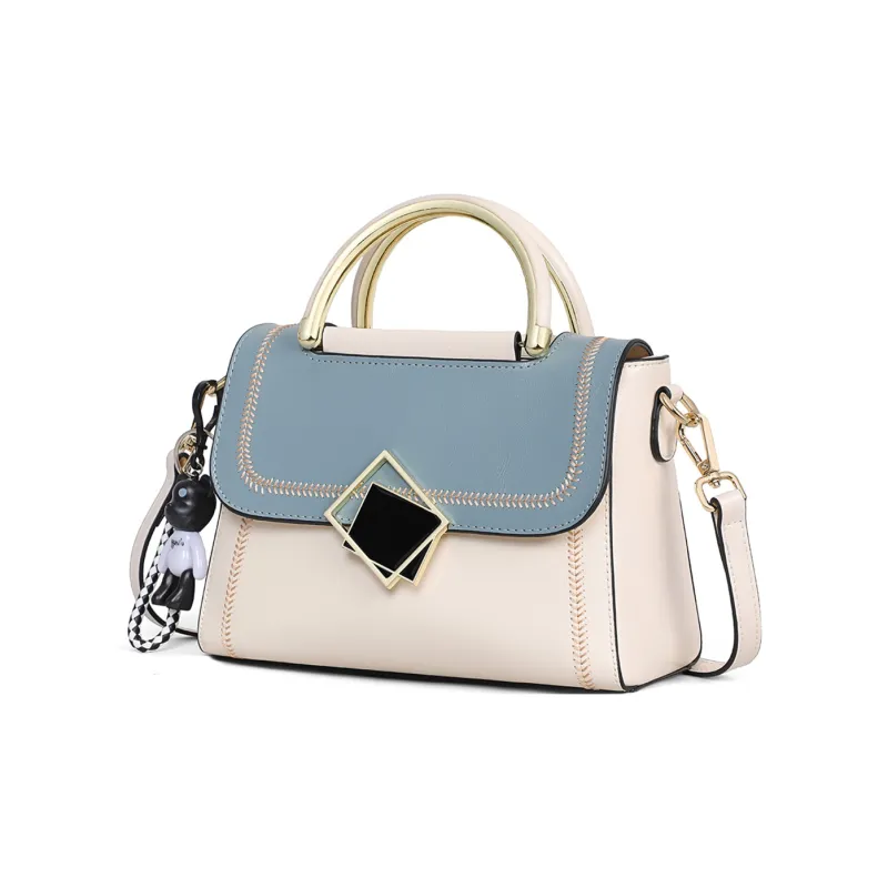 COMELY Cow Leather Handbag, Shoulder Bag, Crossbody Bag Regular Women's Blue & White-3