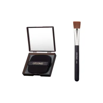 GECOMO Flat Head Makeup Brush+Oil Absorbing Paper Combo, Built in Mirror Powder Puff, Makeup Tool