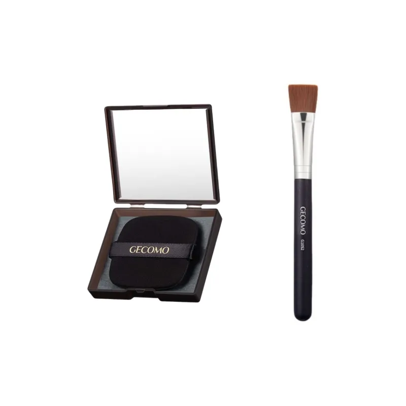 GECOMO Flat Head Makeup Brush+Oil Absorbing Paper Combo, Built in Mirror Powder Puff, Makeup Tool-0